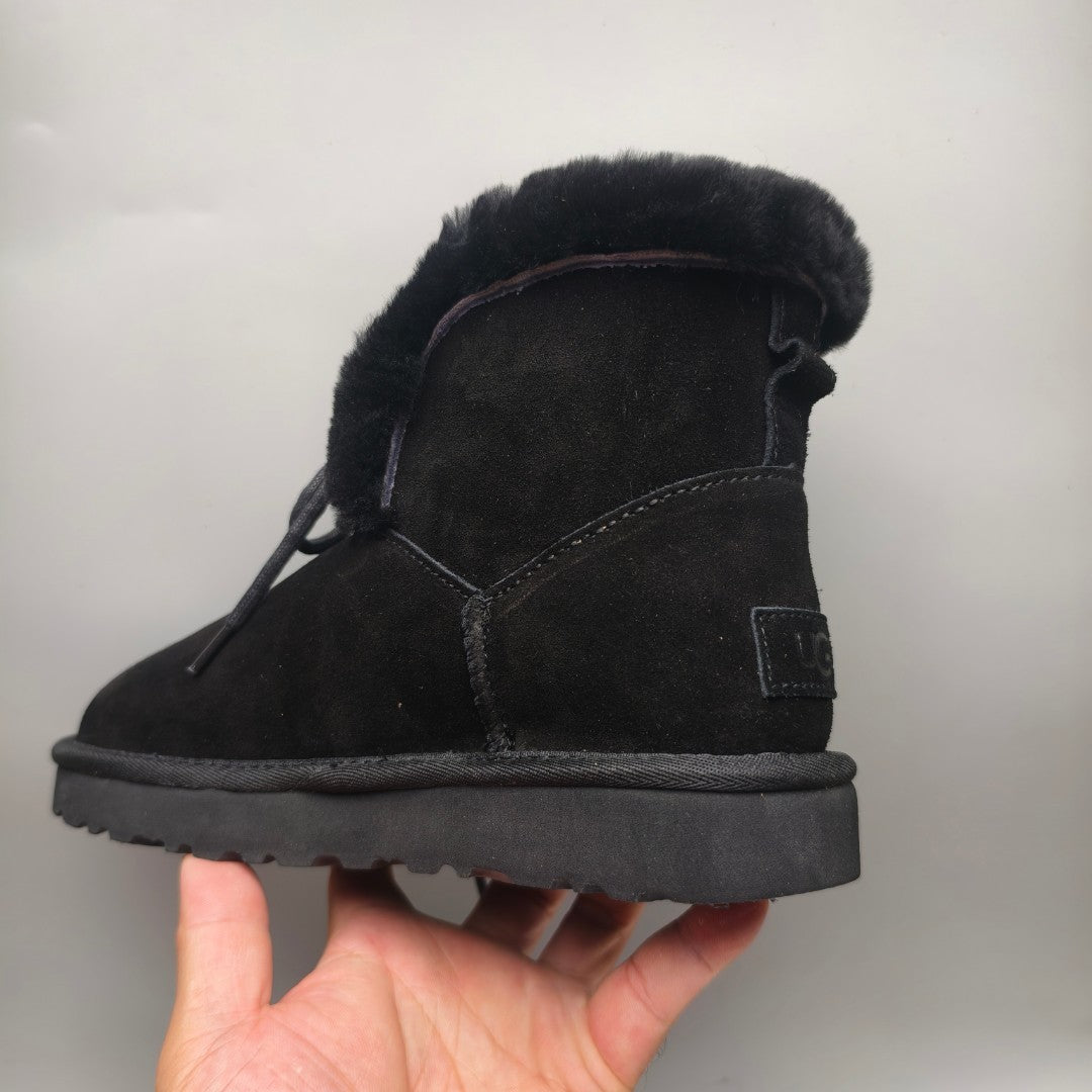 Black Lace-Up Mid-Calf Casual Boots - Style 4576