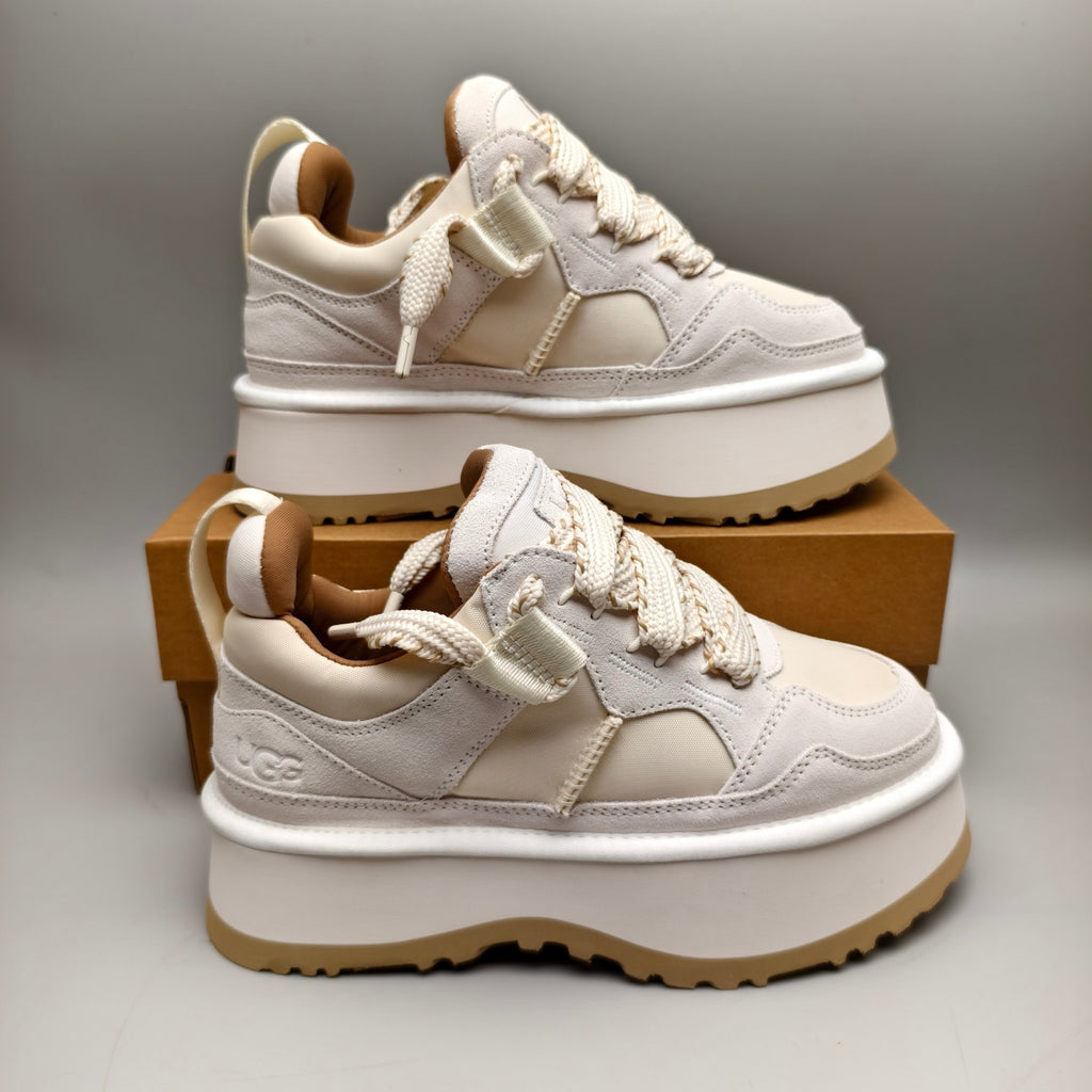 White Chunky Platform Lace-Up Sneakers - Style 1541