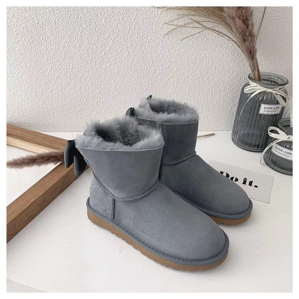 Gray Bow-Detail Ankle Boots - Style 3130