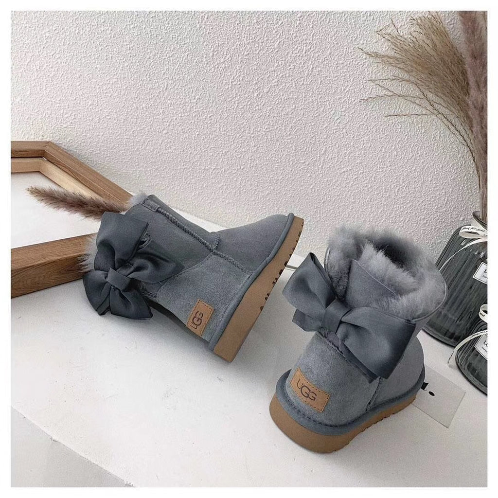 Gray Bow-Detail Ankle Boots - Style 3130
