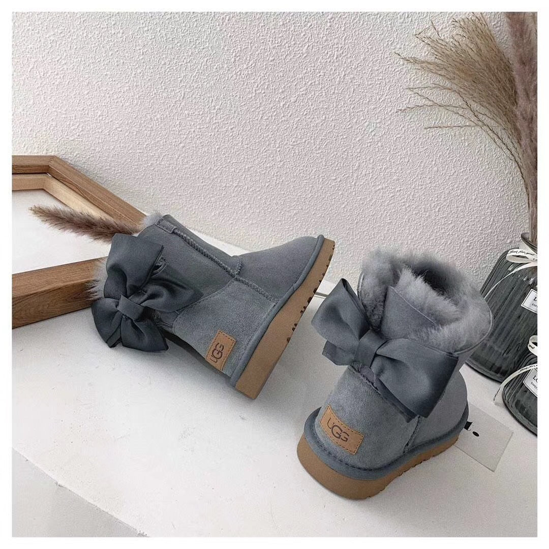 Gray Bow-Detail Ankle Boots - Style 3130