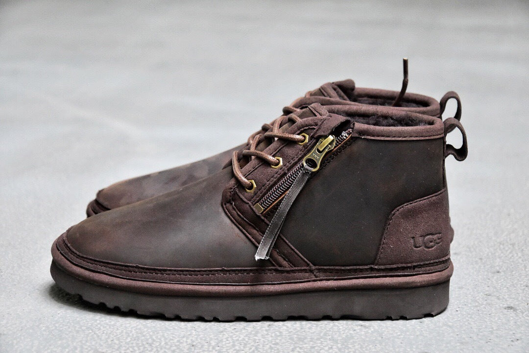 Men's Crazy Horse Leather Zip-Up Casual Shoes - Style 3883