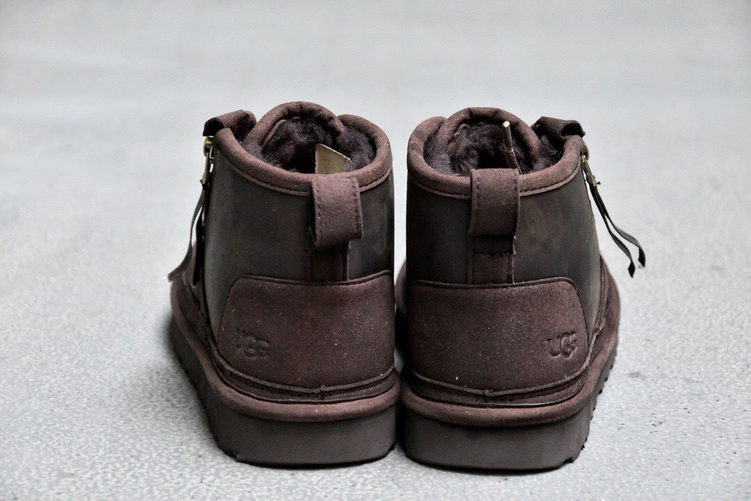 Men's Crazy Horse Leather Zip-Up Casual Shoes - Style 3883