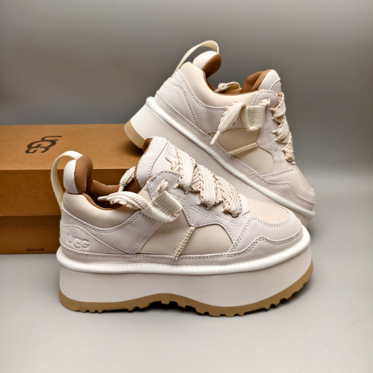White Chunky Platform Lace-Up Sneakers - Style 1541