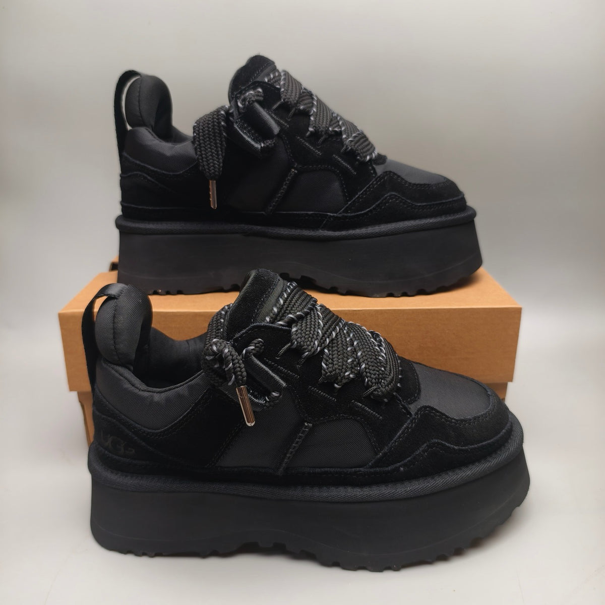 Black Chunky Platform Lace-Up Sneakers - Style 1541