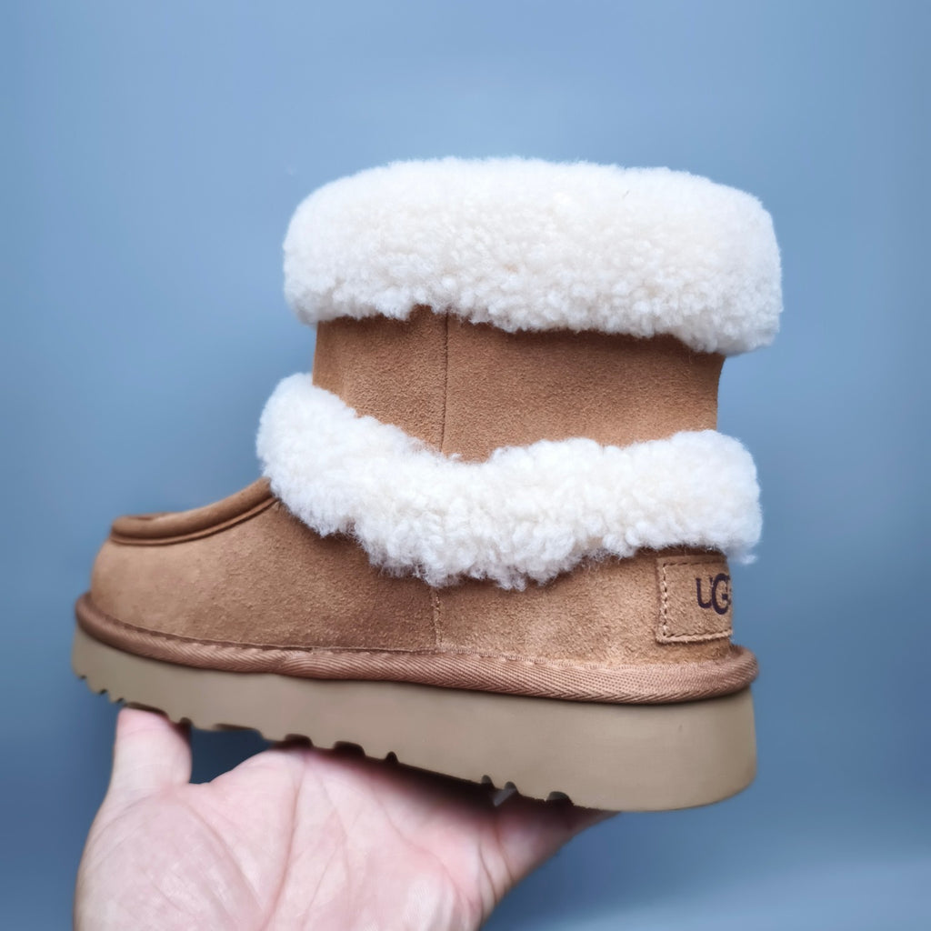 Chestnut Curly-Textured Oversized-Logo Mid-Top Boots - Style 5410