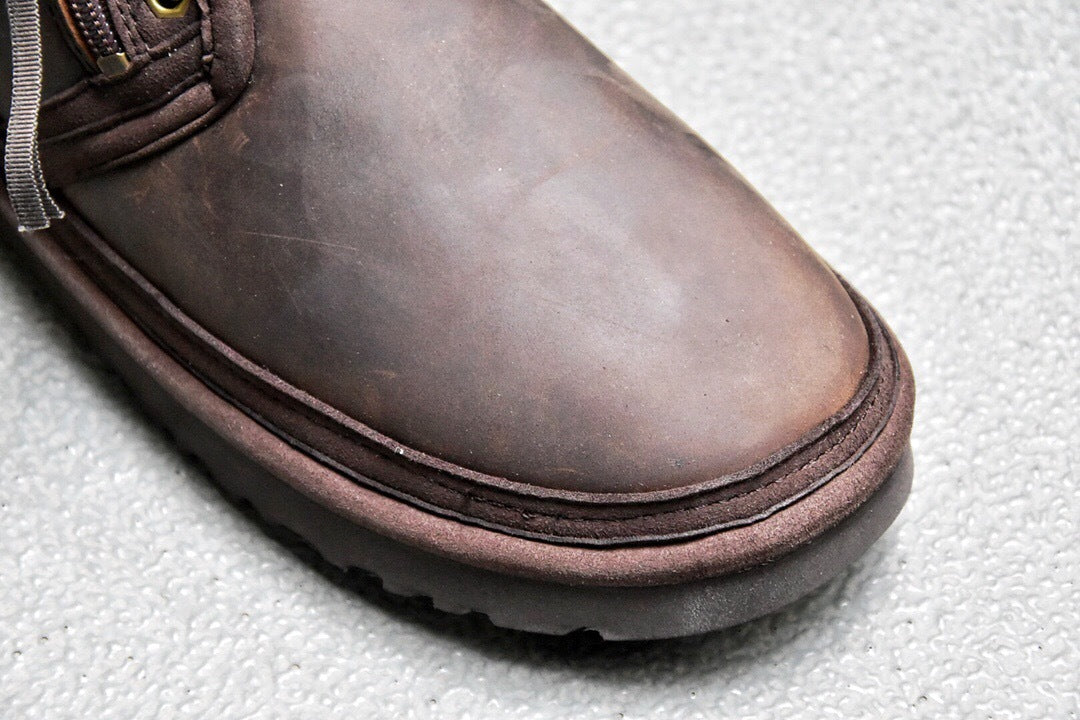 Men's Crazy Horse Leather Zip-Up Casual Shoes - Style 3883