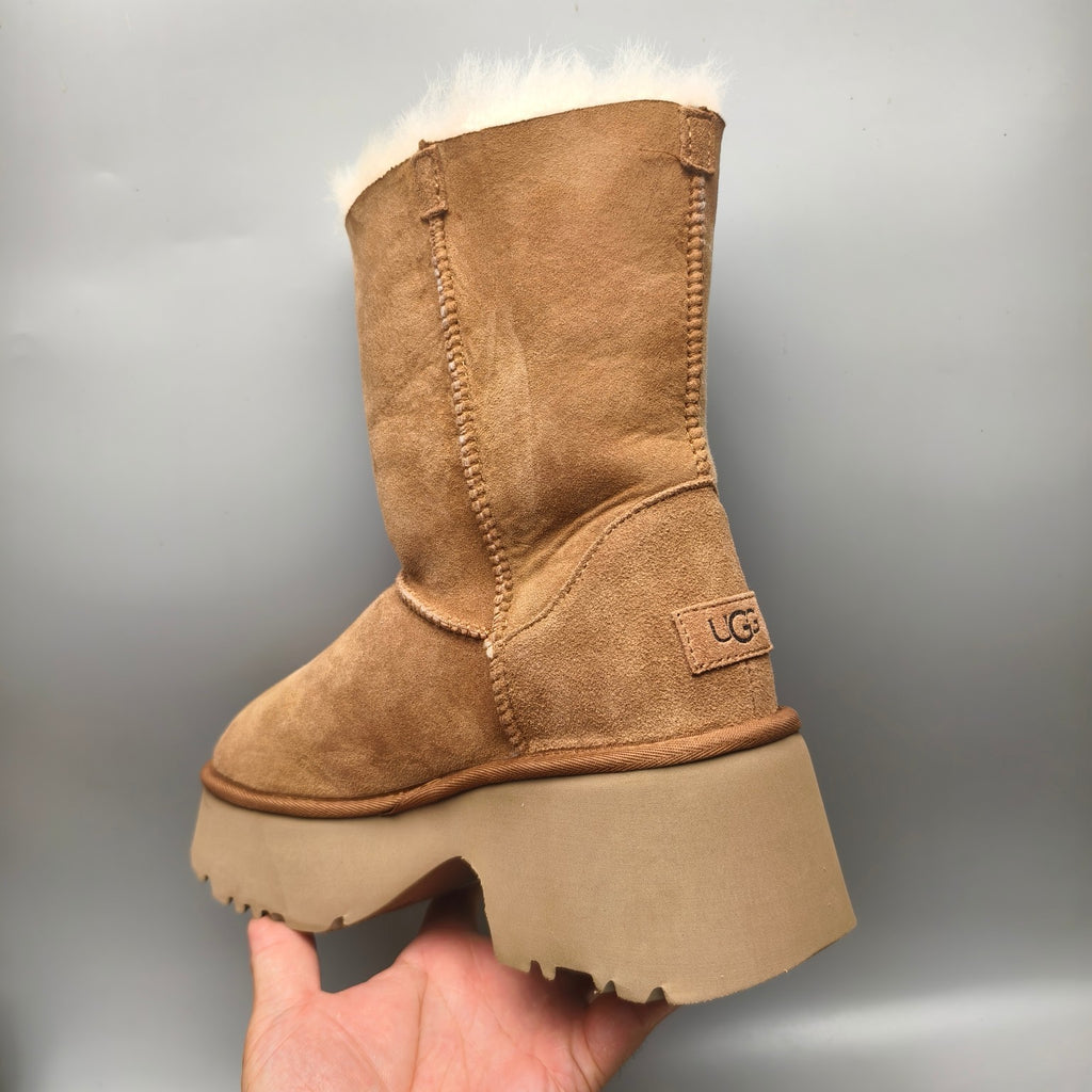 Women's Chestnut Platform Wedge Mid-Calf Boots - 1533
