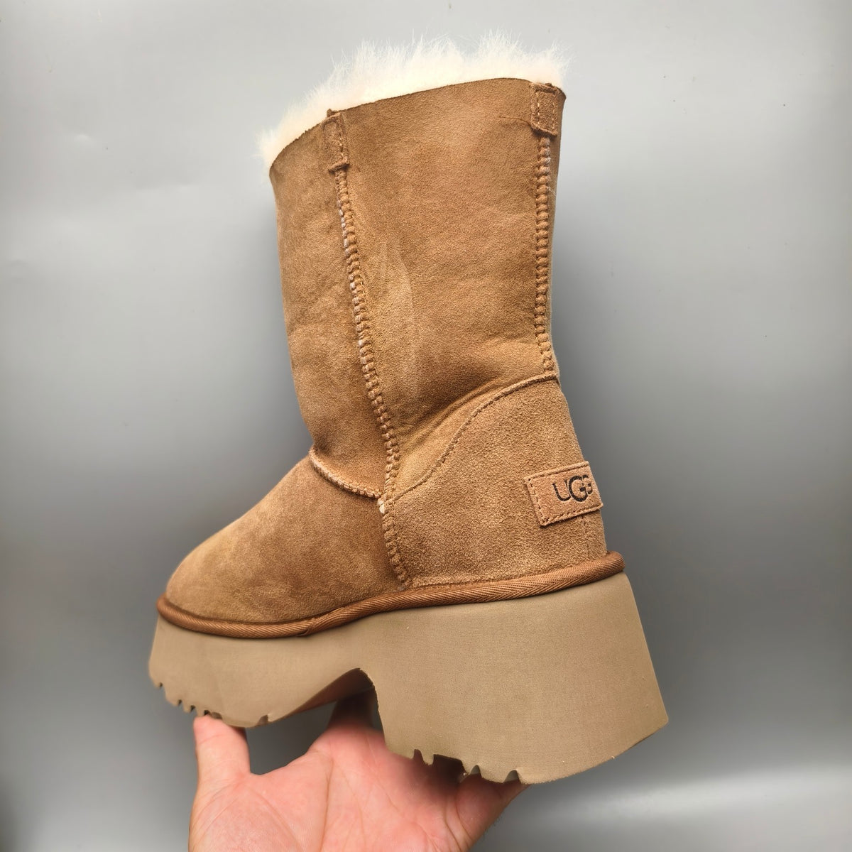 Women's Chestnut Platform Wedge Mid-Calf Boots - 1533
