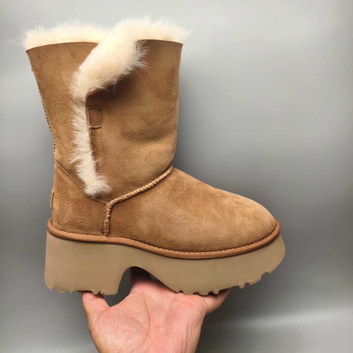 Women's Chestnut Platform Wedge Mid-Calf Boots - 1533