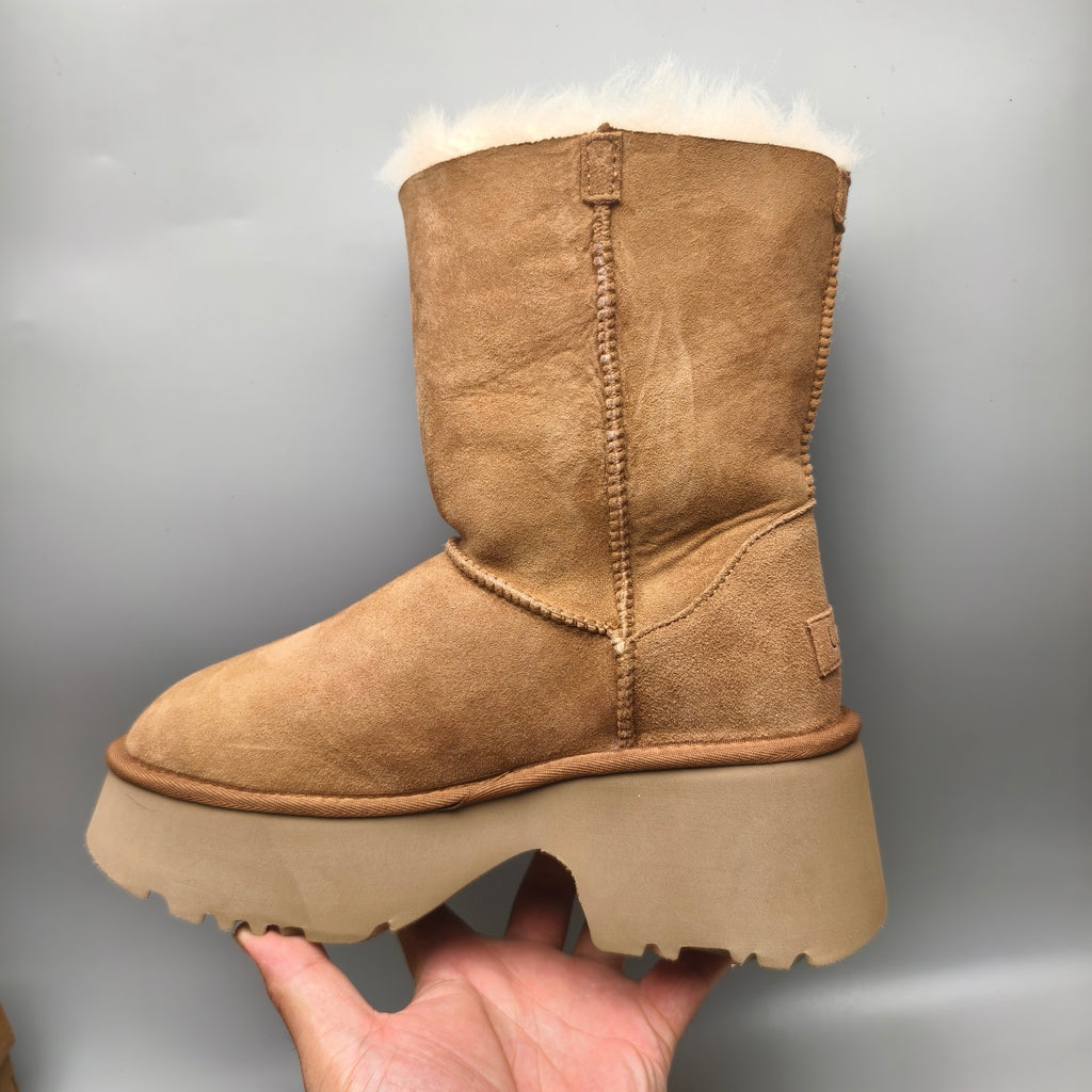 Women's Chestnut Platform Wedge Mid-Calf Boots - 1533