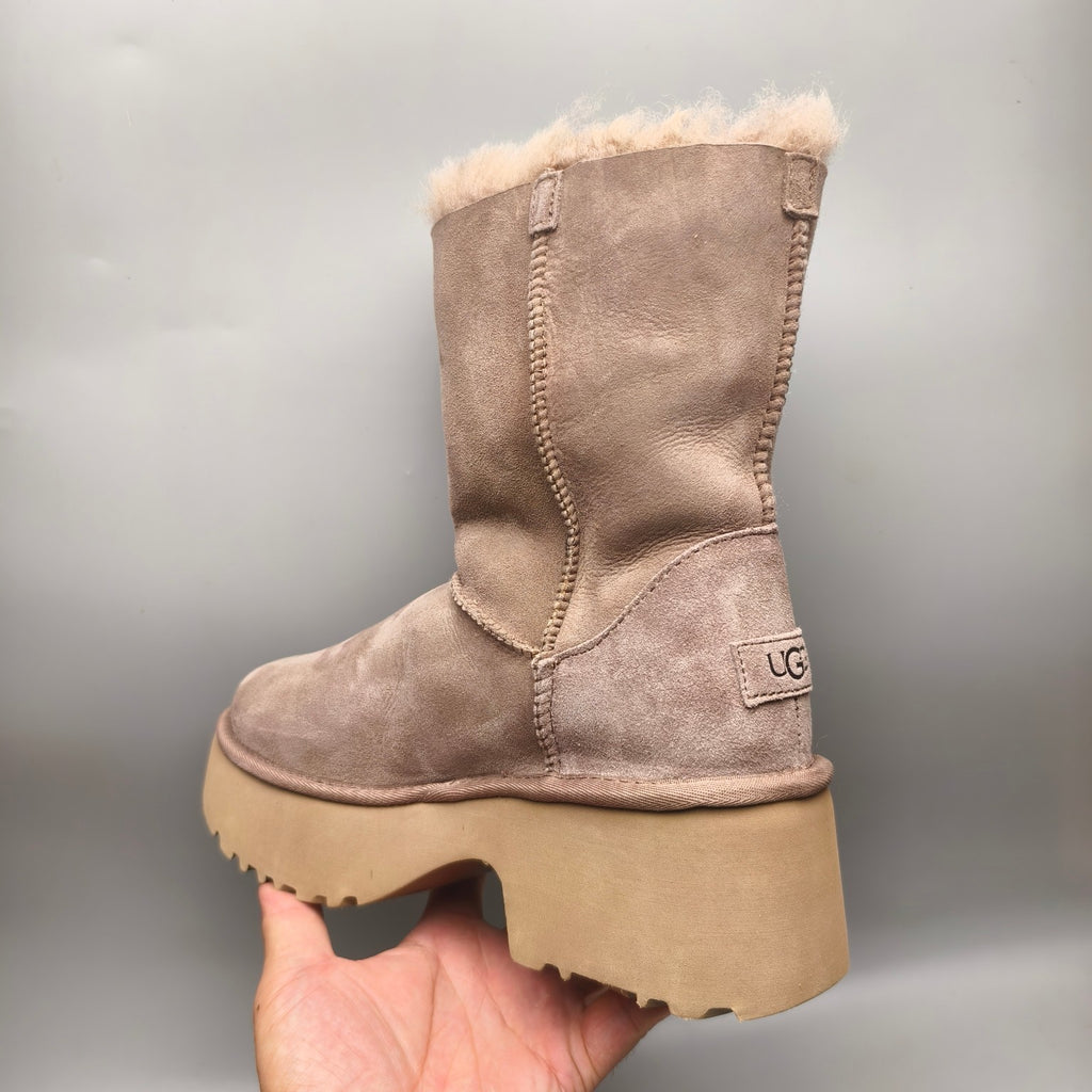 Women's Walnut Platform Wedge Mid-Calf Boots - 1533