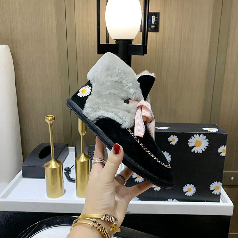 Black Daisy, Chain & Ribbon Detail Shoes - Style 7888