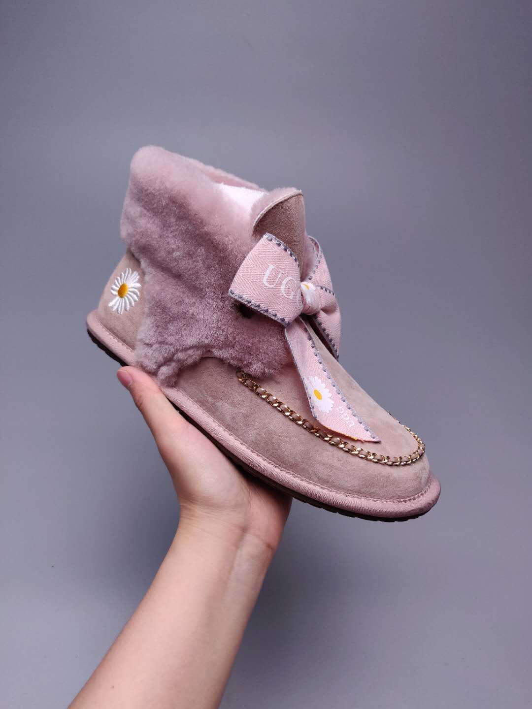Mu Pink Daisy, Chain & Ribbon Detail Shoes - Style 7888