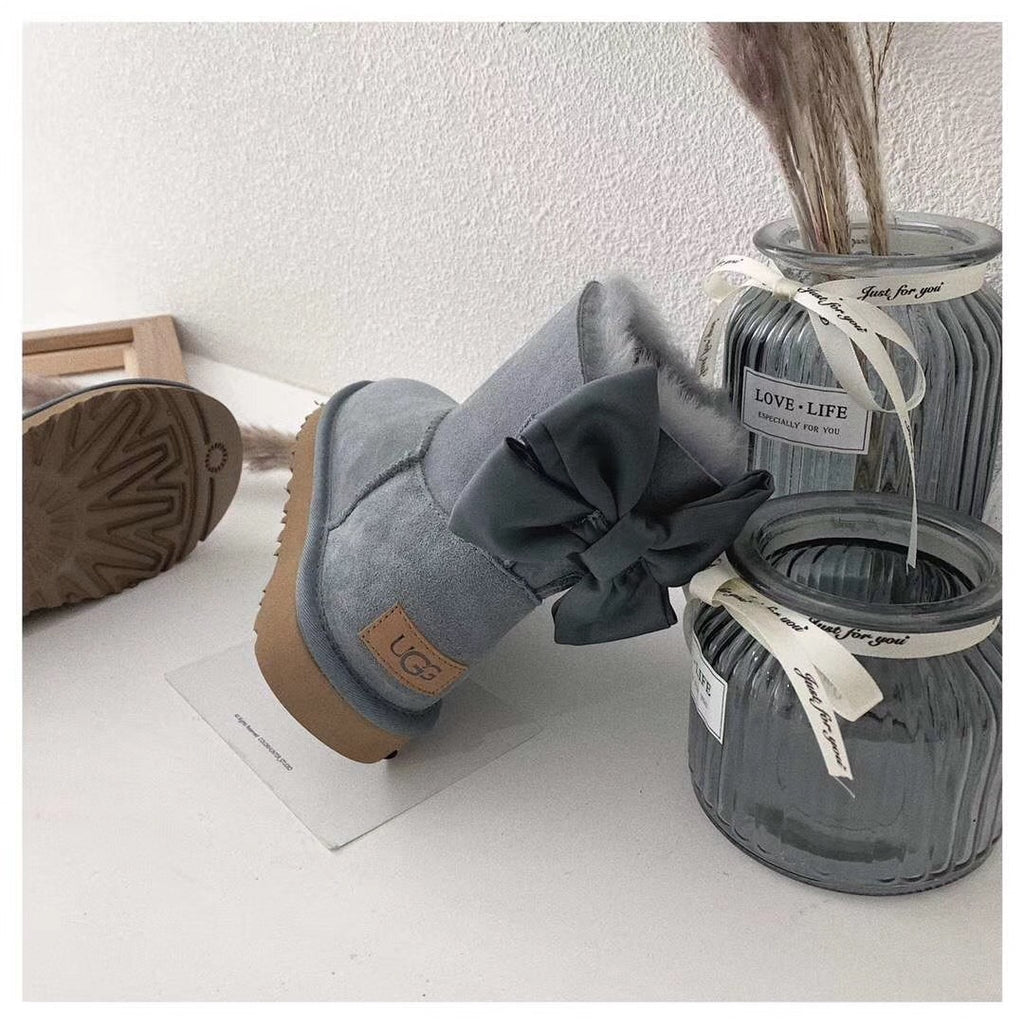 Gray Bow-Detail Ankle Boots - Style 3130