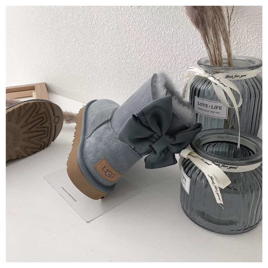 Gray Bow-Detail Ankle Boots - Style 3130