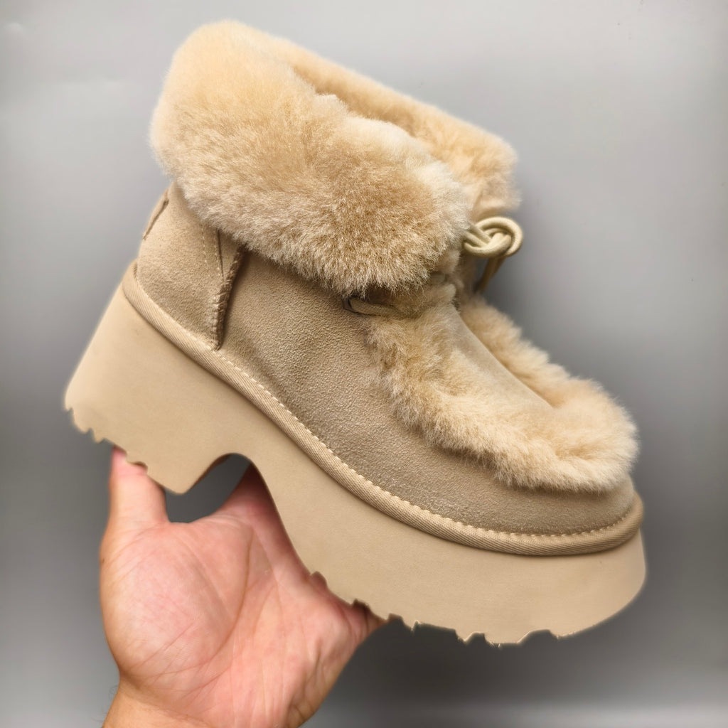 Esme Mustard Lace-Up Wedge Ankle Boots - Style 1532