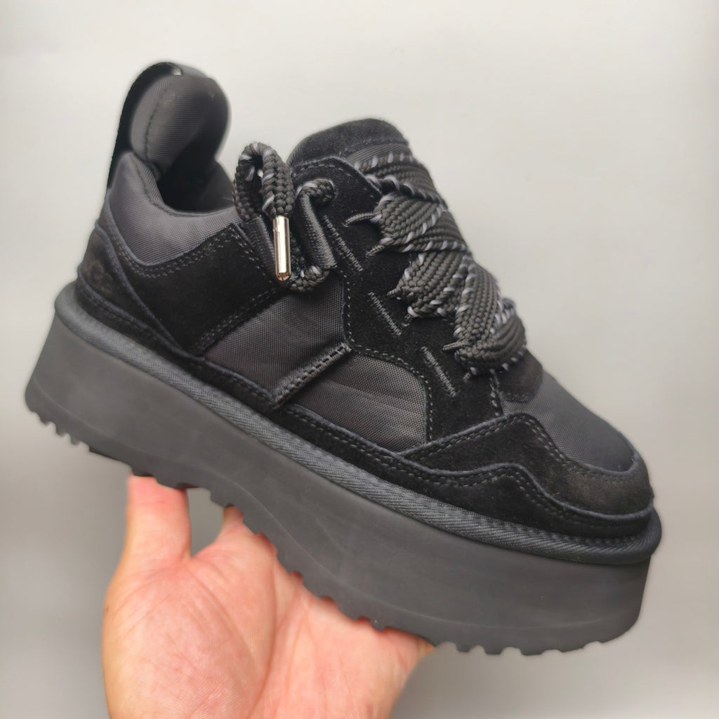 Black Chunky Platform Lace-Up Sneakers - Style 1541