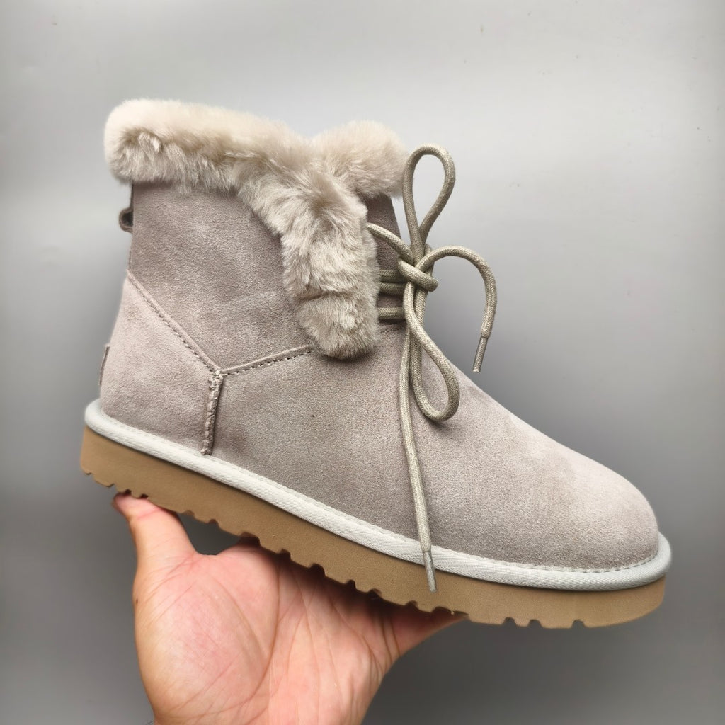 Gray Lace-Up Mid-Calf Casual Boots - Style 4576