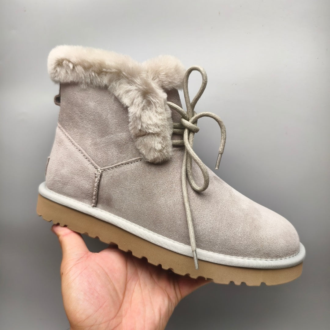 Gray Lace-Up Mid-Calf Casual Boots - Style 4576