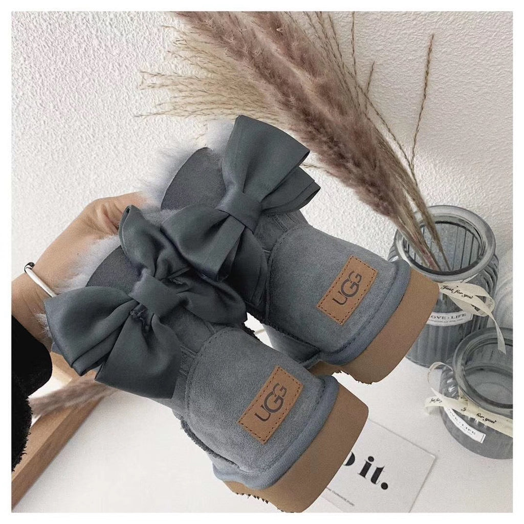 Gray Bow-Detail Ankle Boots - Style 3130
