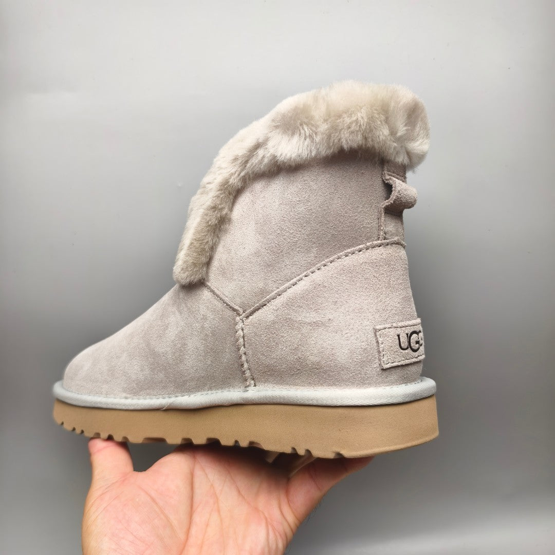 Gray Lace-Up Mid-Calf Casual Boots - Style 4576