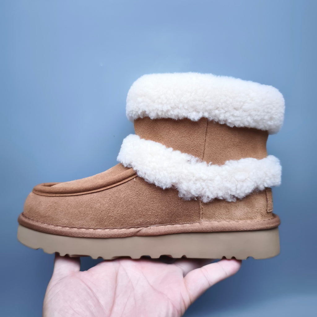 Chestnut Curly-Textured Oversized-Logo Mid-Top Boots - Style 5410