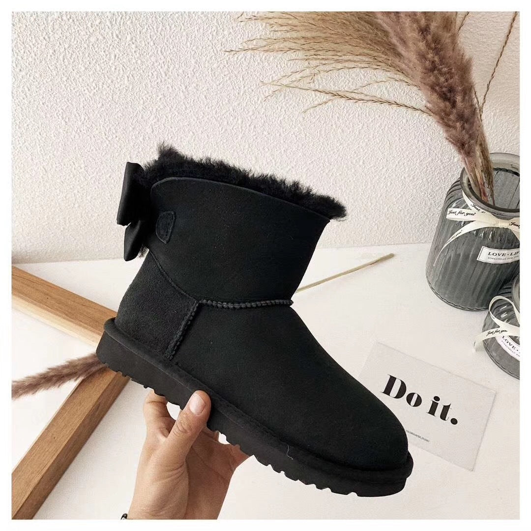 Black Bow-Detail Ankle Boots - Style 3130