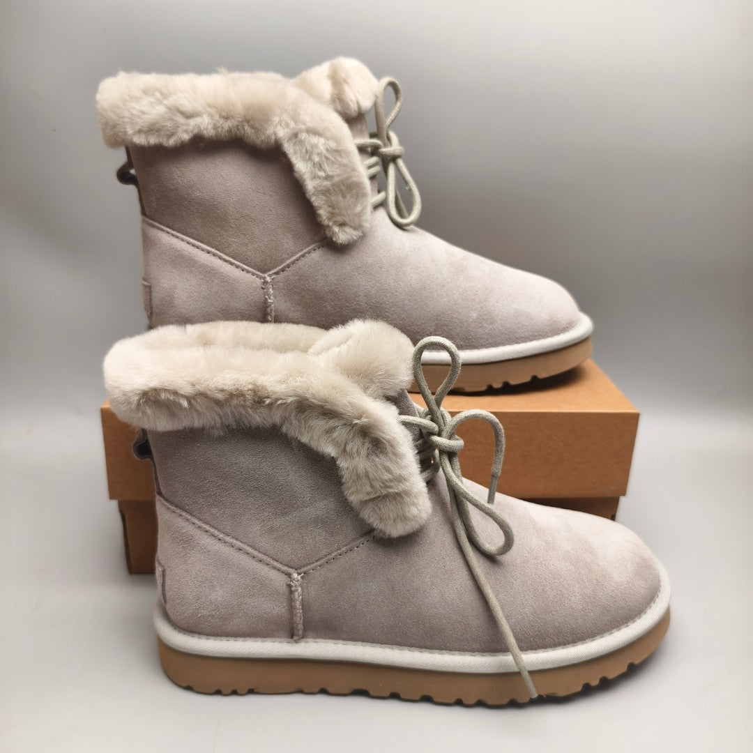 Gray Lace-Up Mid-Calf Casual Boots - Style 4576