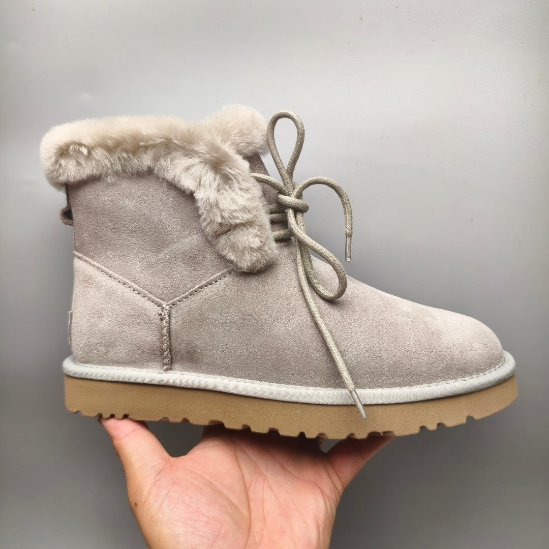 Gray Lace-Up Mid-Calf Casual Boots - Style 4576