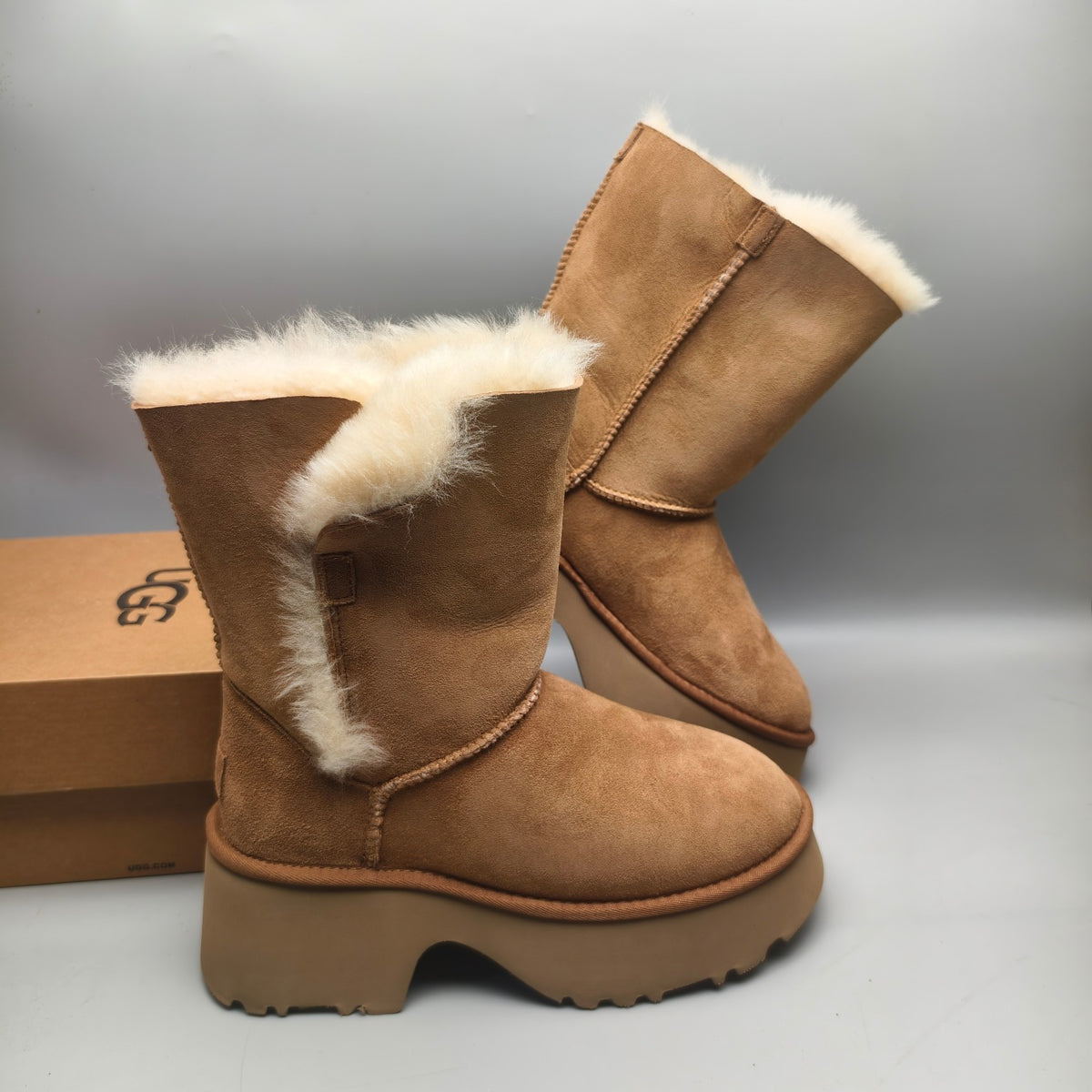 Women's Chestnut Platform Wedge Mid-Calf Boots - 1533