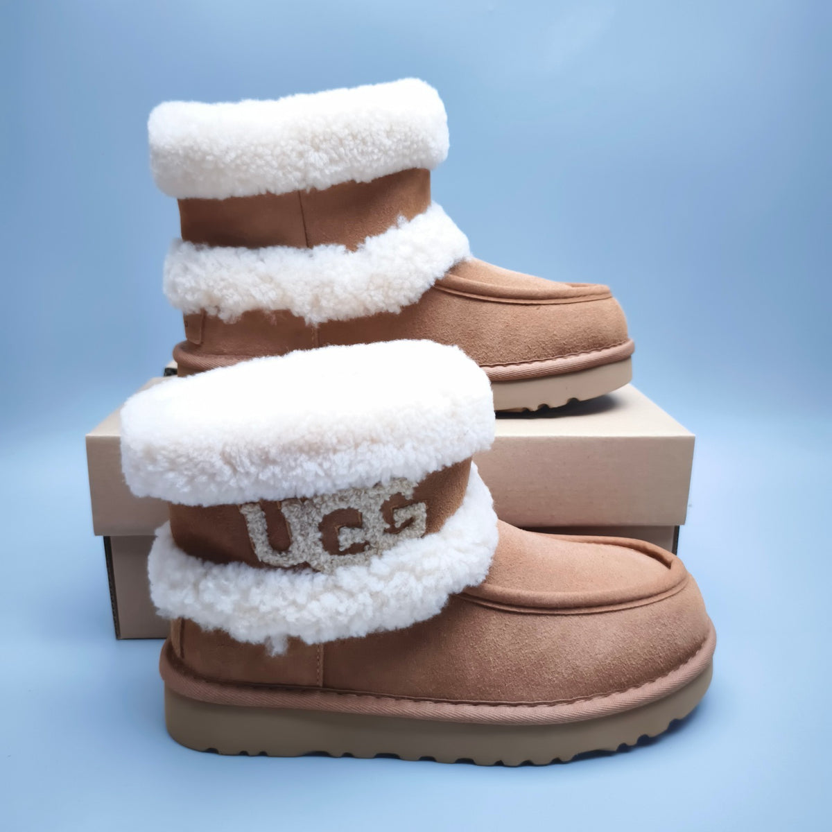 Chestnut Curly-Textured Oversized-Logo Mid-Top Boots - Style 5410