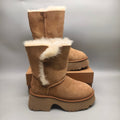 Women's Chestnut Platform Wedge Mid-Calf Boots - 1533