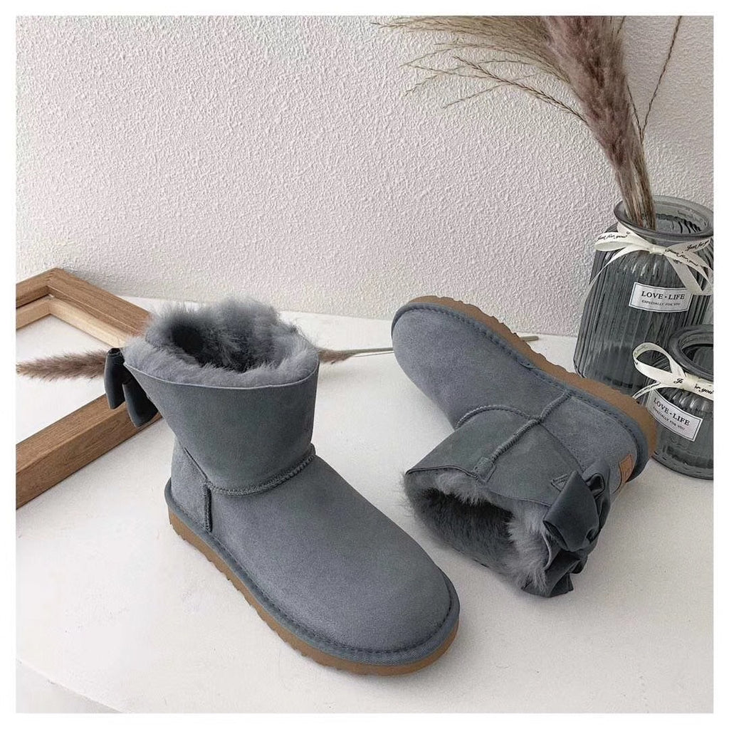 Gray Bow-Detail Ankle Boots - Style 3130