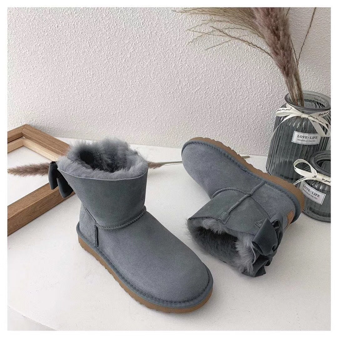 Gray Bow-Detail Ankle Boots - Style 3130