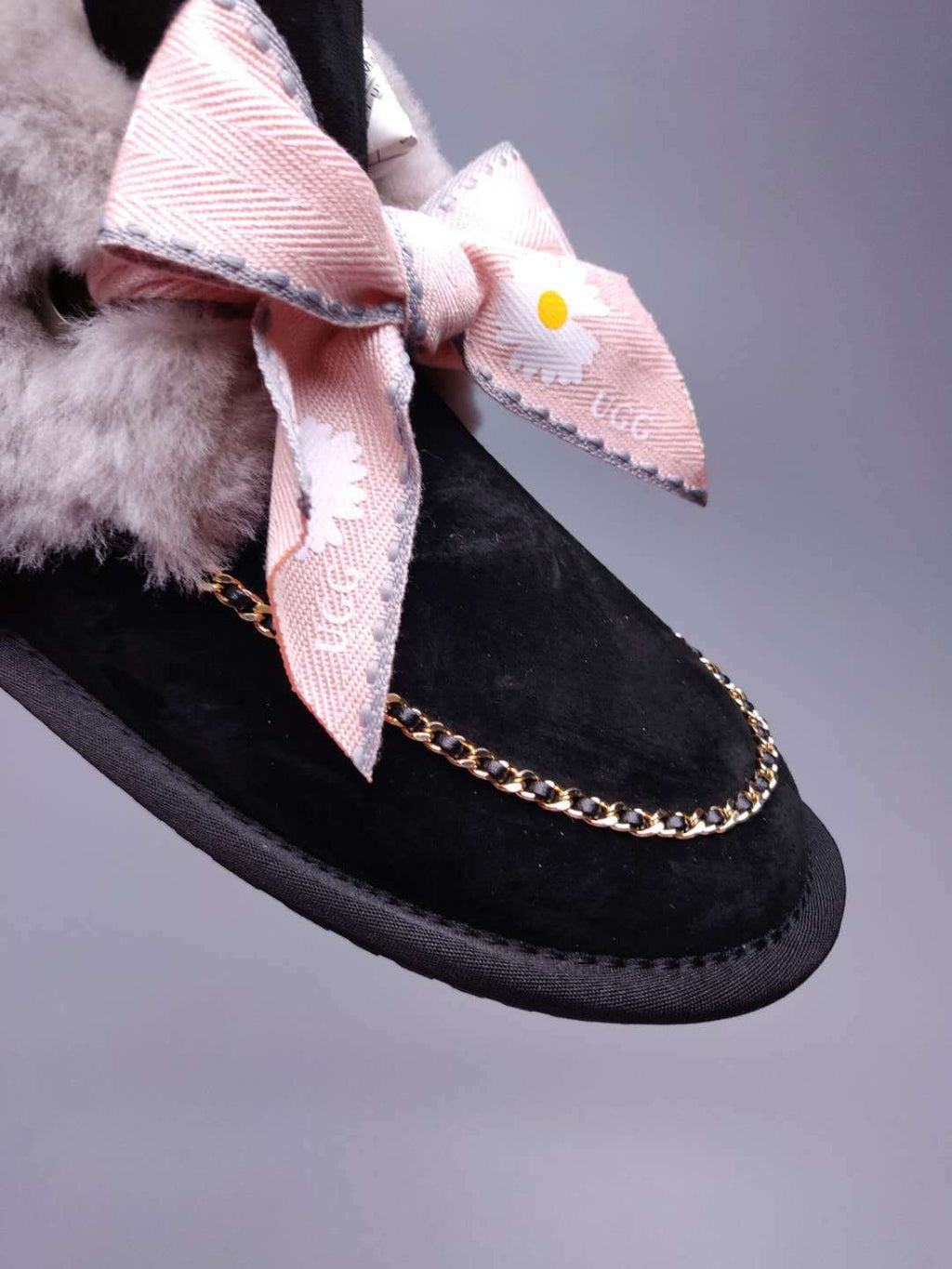Black Daisy, Chain & Ribbon Detail Shoes - Style 7888
