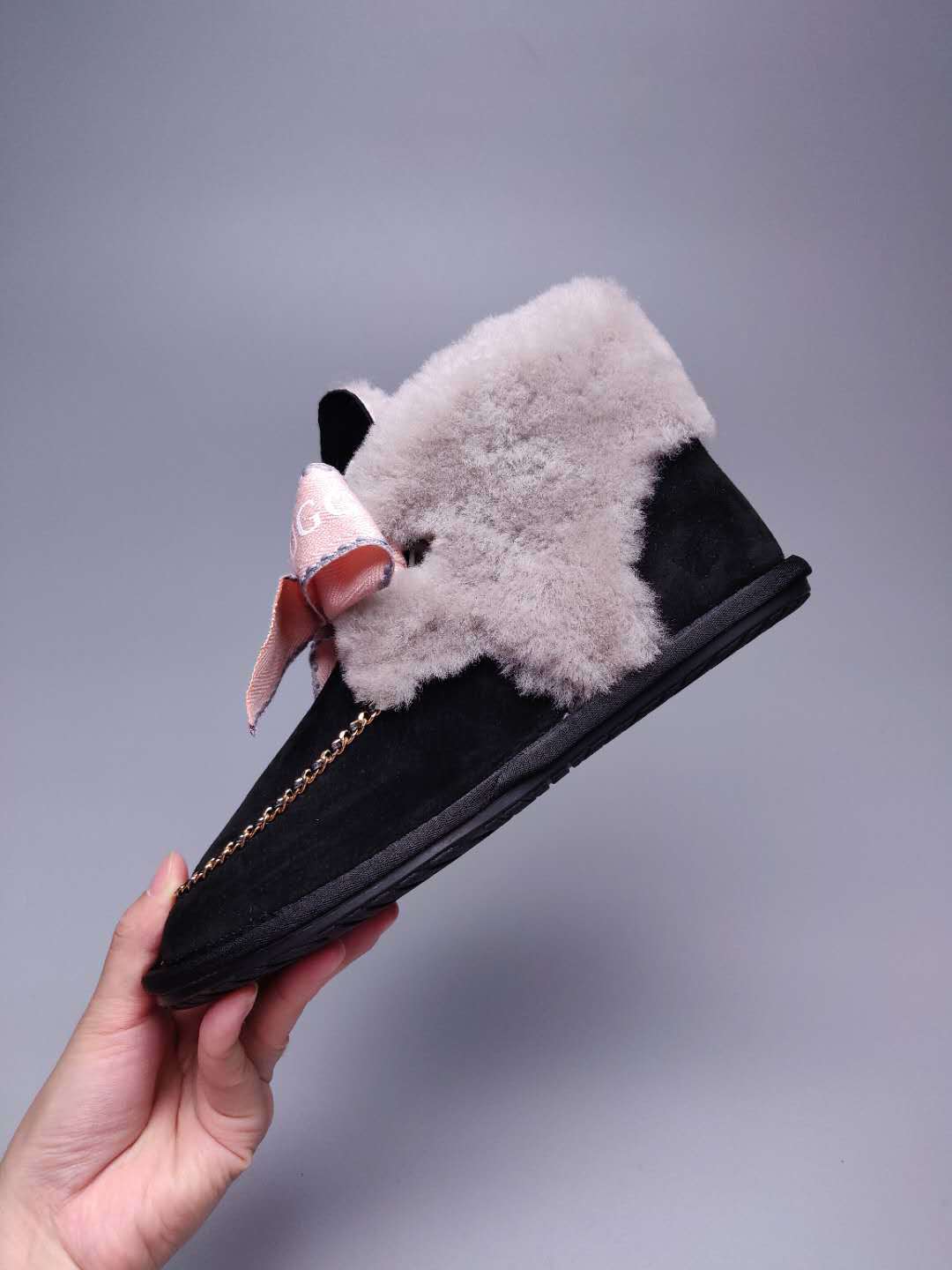 Black Daisy, Chain & Ribbon Detail Shoes - Style 7888