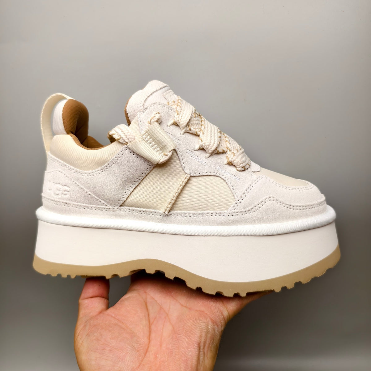 White Chunky Platform Lace-Up Sneakers - Style 1541