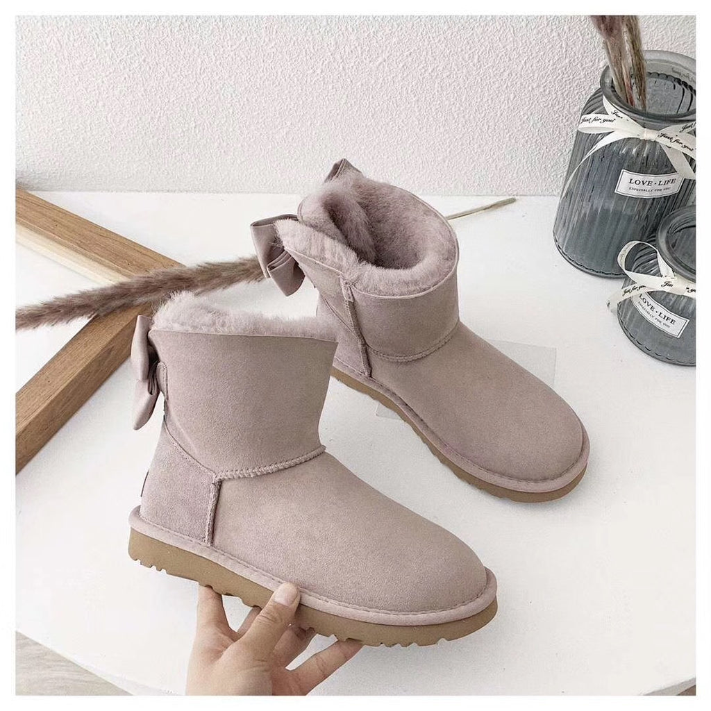 Dusk Pink Bow-Detail Ankle Boots - Style 3130