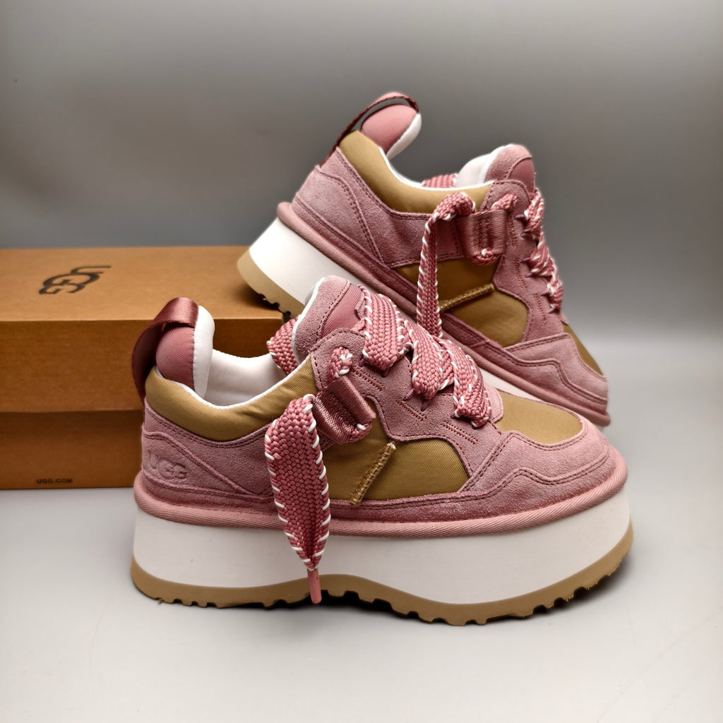 Pink Chunky Platform Lace-Up Sneakers - Style 1541