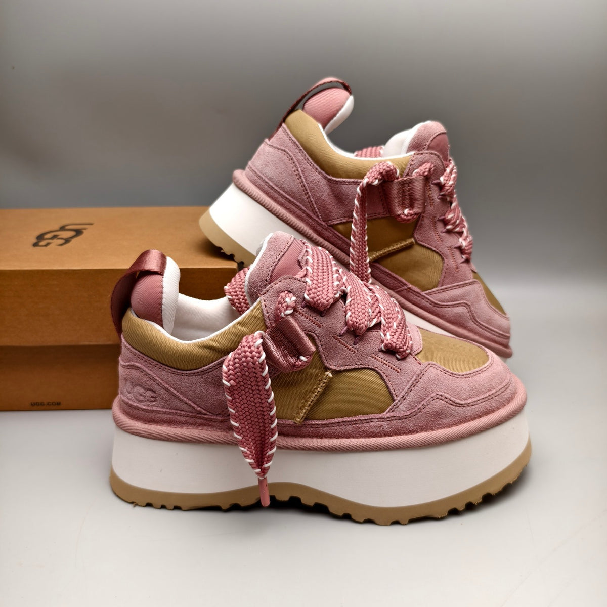 Pink Chunky Platform Lace-Up Sneakers - Style 1541