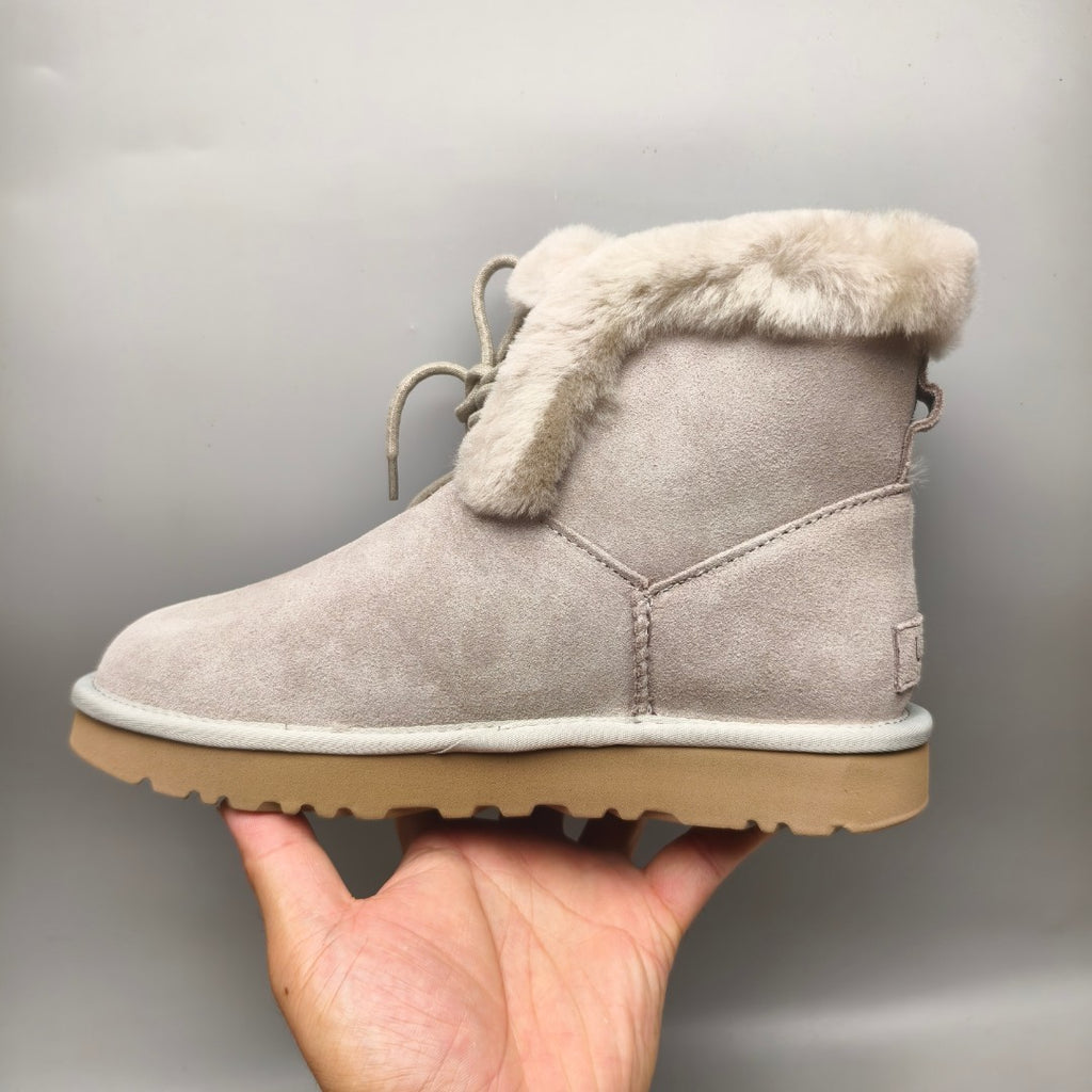 Gray Lace-Up Mid-Calf Casual Boots - Style 4576