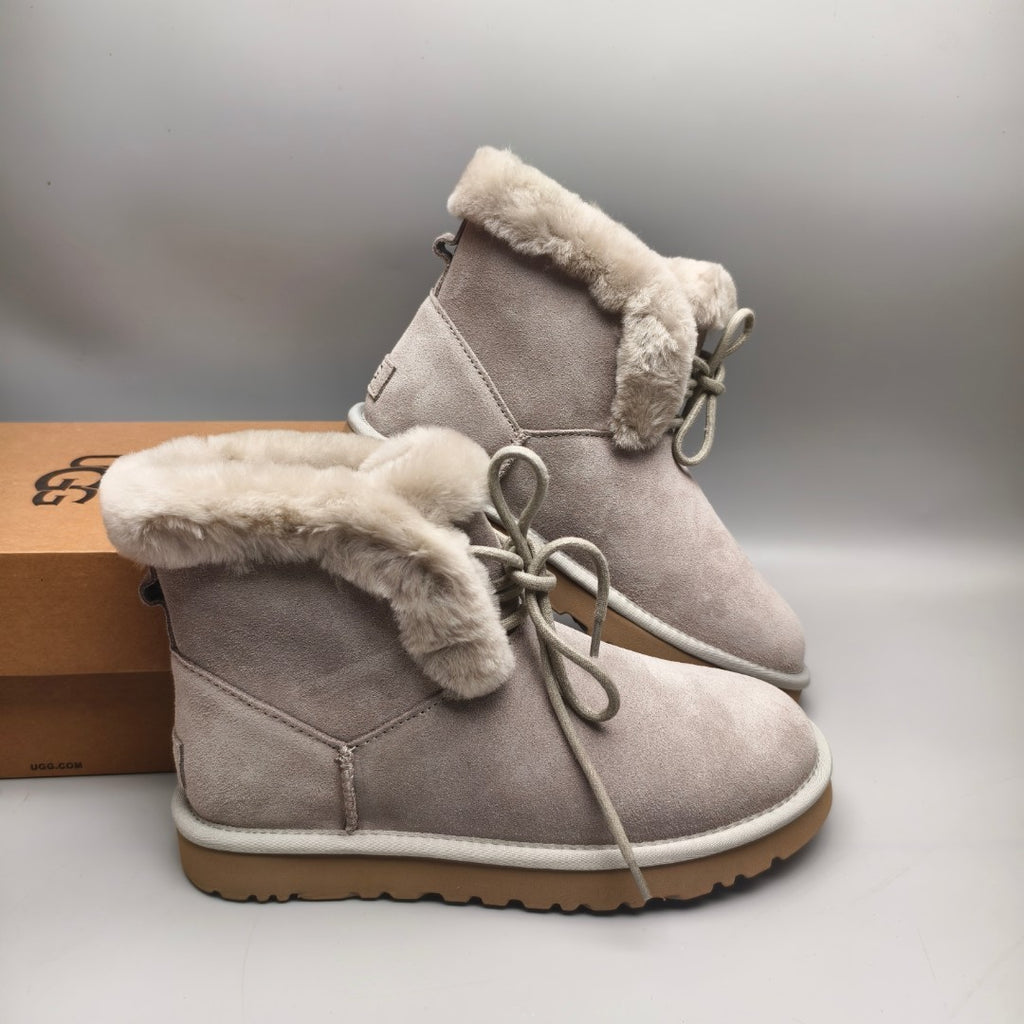Gray Lace-Up Mid-Calf Casual Boots - Style 4576