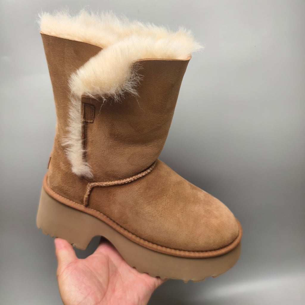 Women's Chestnut Platform Wedge Mid-Calf Boots - 1533