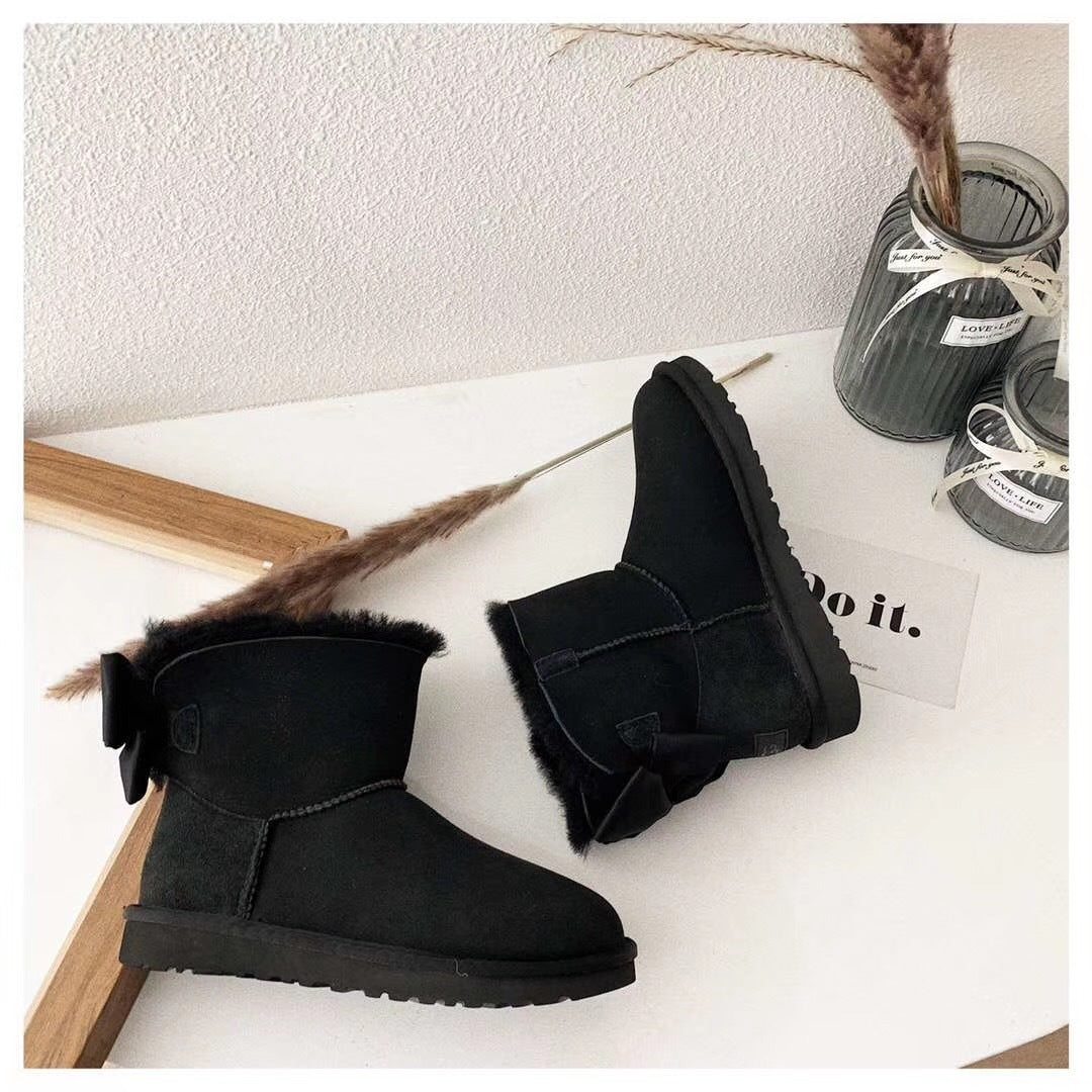 Black Bow-Detail Ankle Boots - Style 3130