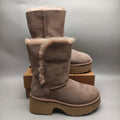 Women's Walnut Platform Wedge Mid-Calf Boots - 1533