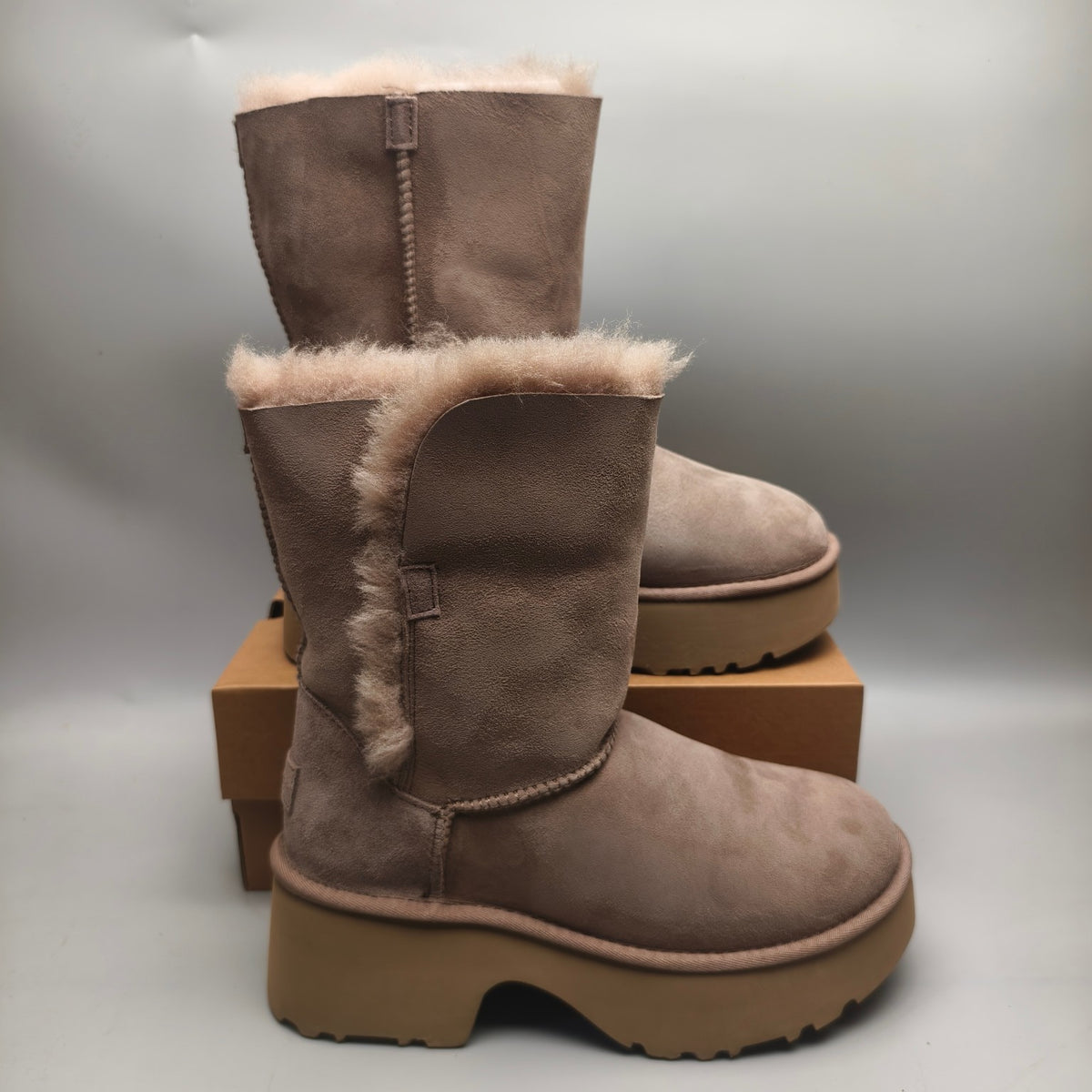 Women's Walnut Platform Wedge Mid-Calf Boots - 1533