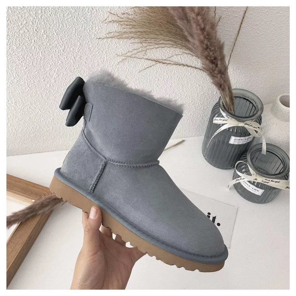 Gray Bow-Detail Ankle Boots - Style 3130