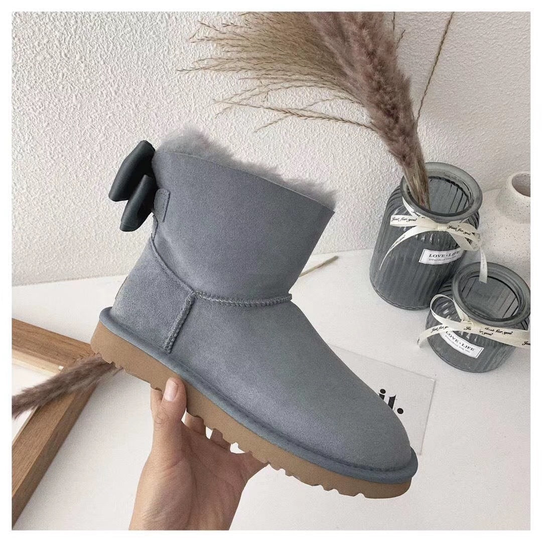 Gray Bow-Detail Ankle Boots - Style 3130