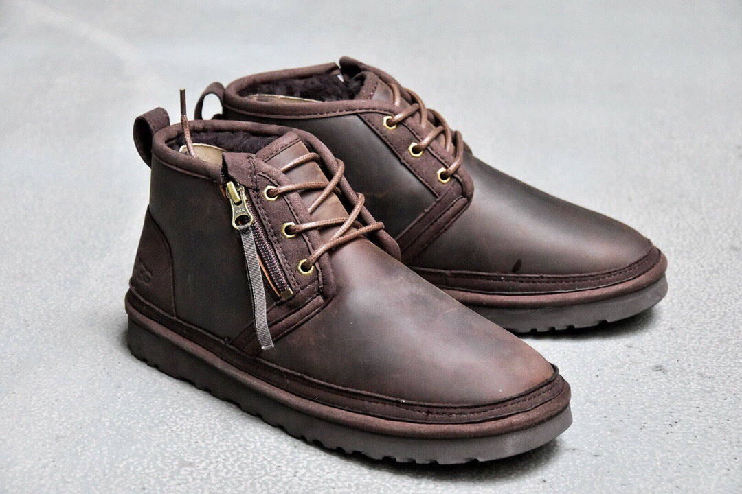 Men's Crazy Horse Leather Zip-Up Casual Shoes - Style 3883